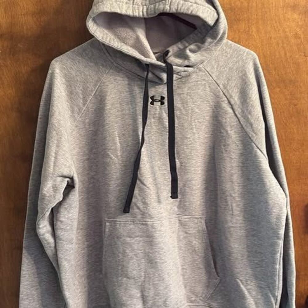Grey Under Armour Hooded Sweatshirt Small Chest Logo Size XL Loose Fit